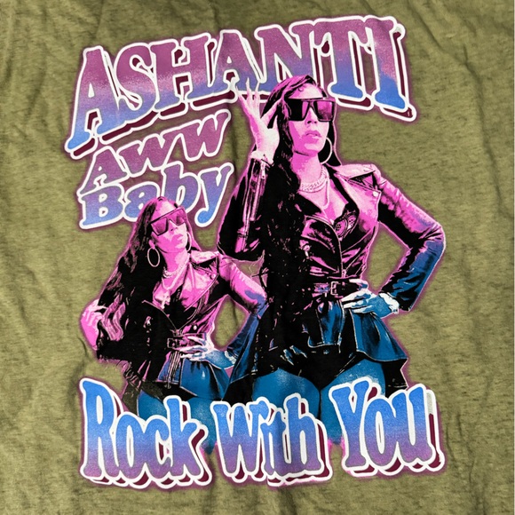 NWOT- ASHANTI Oversized Rock With You Graphic Band Tee - Ombre Olive Green - Picture 3 of 8
